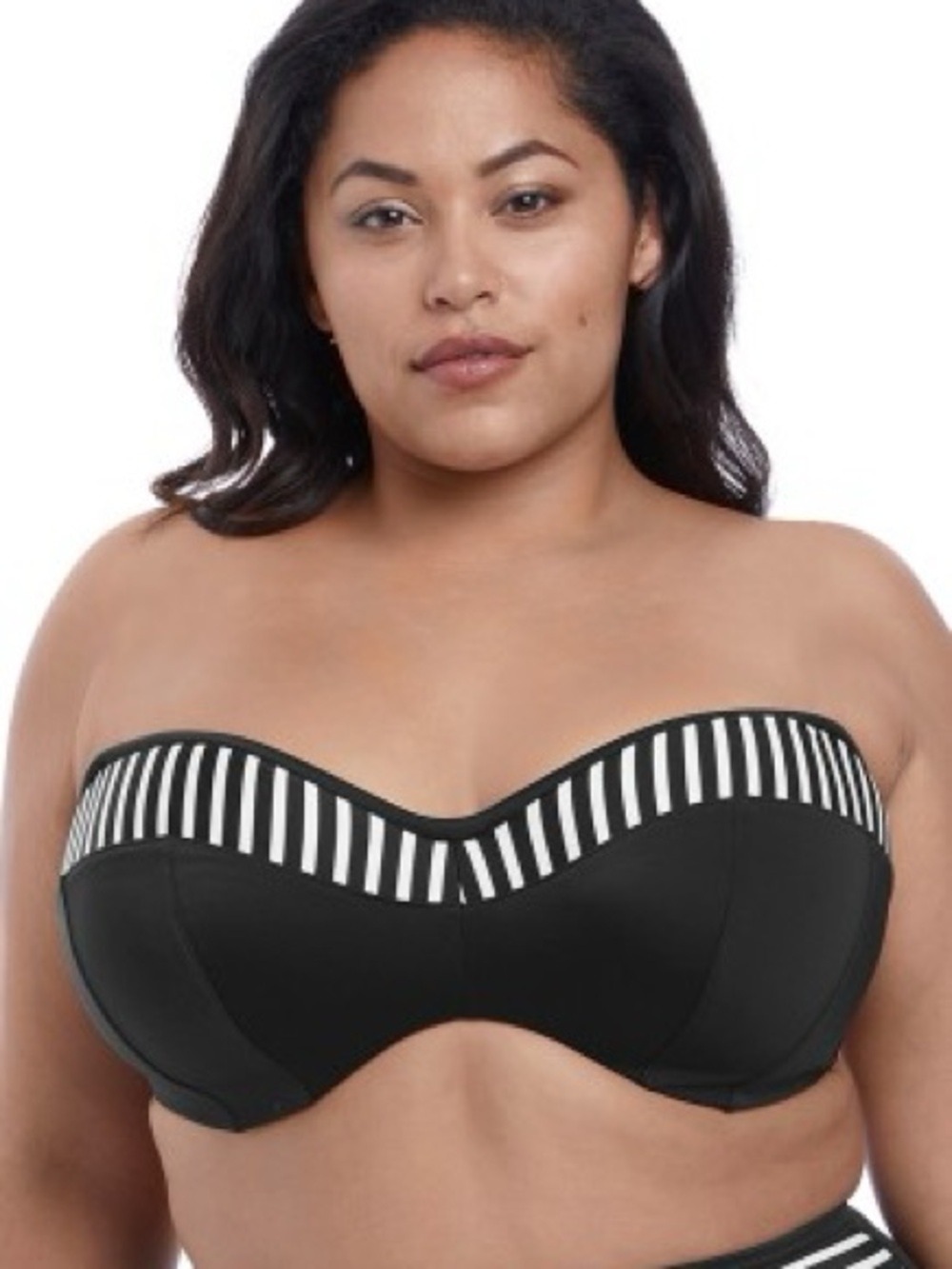Elomi Black Underwire Bikini Top with Monochrome Stripe Trim